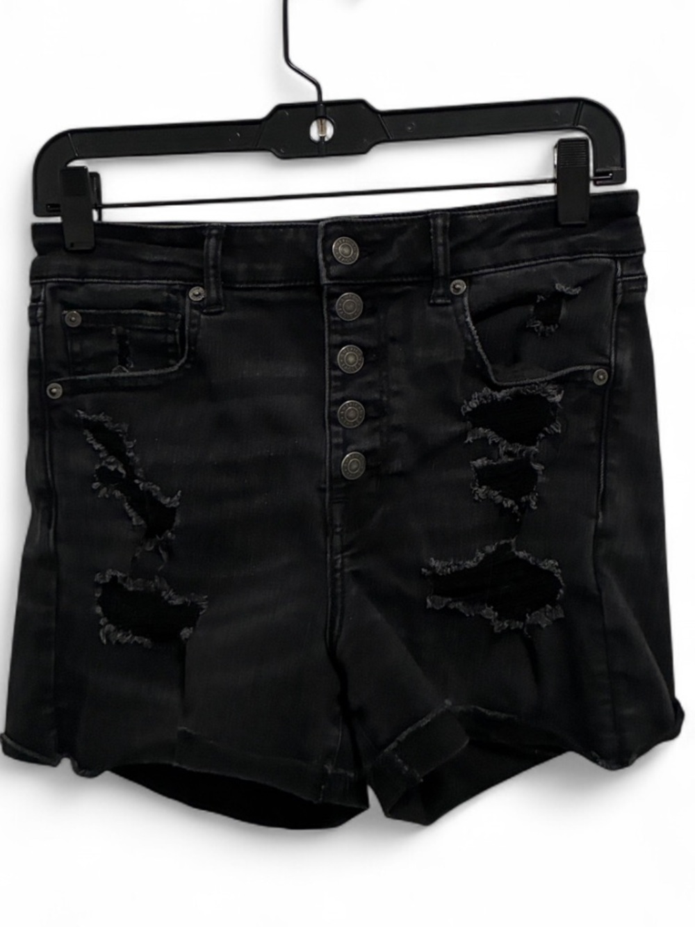 American Eagle Super High-Rise Shortie Distressed Black Denim Shorts